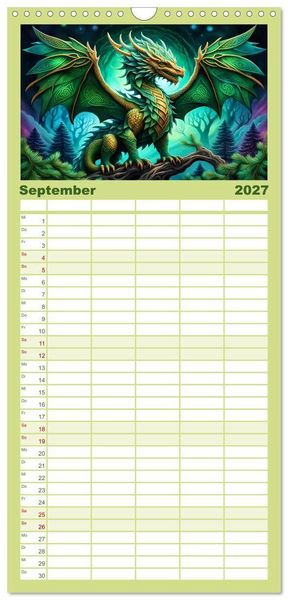 Produktbild: Familienplaner 2027 - Drachen - Mystische Wesen mit 5 Spalten (Wandkalender, 21 x 45 cm) CALVENDO