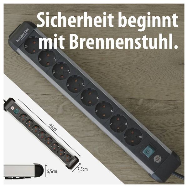 Produktbild: Brennenstuhl 1391030800 Steckdosenleiste mit Schalter Silber, Schwarz Schutzkontakt 1 St.