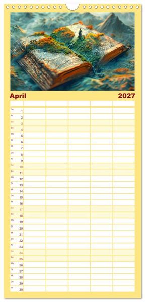 Produktbild: Familienplaner 2027 - Welten zwischen den Zeilen - B&uuml;cher, die Tr&auml;ume wecken mit 5 Spalten (Wandkalender, 21 x 45 cm) CALVENDO