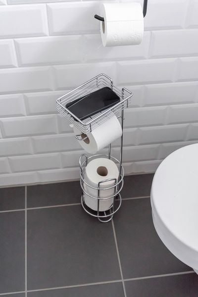 Produktbild: Toilettenpapierhalter stehend mit Ablage, Chrom, mit Ersatzrollenhalter
