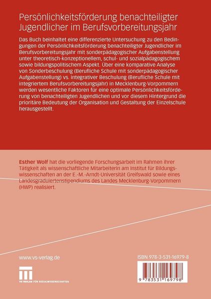 Produktbild: Pers&ouml;nlichkeitsf&ouml;rderung benachteiligter Jugendlicher im Berufsvorbereitungsjahr