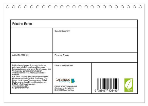 Produktbild: Frische Ernte (Tischkalender 2026 DIN A5 quer), CALVENDO Monatskalender
