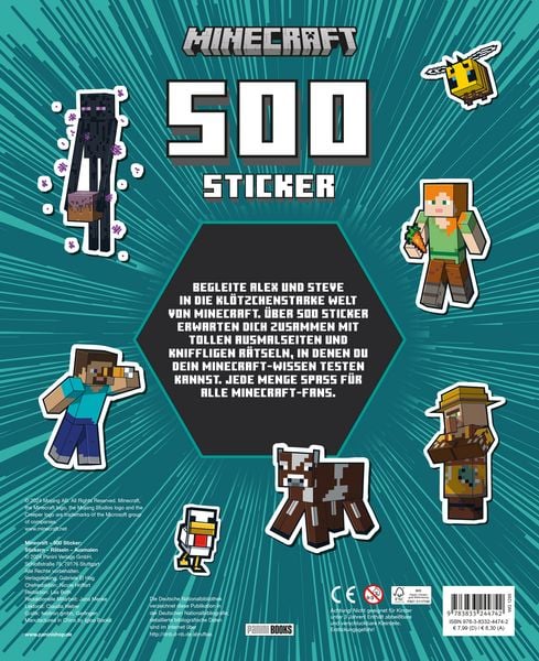 Produktbild: Minecraft: 500 Sticker- Stickern - R&auml;tseln - Ausmalen