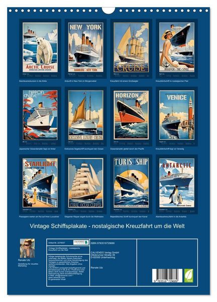 Produktbild: Vintage Schiffsplakate - nostalgische Kreuzfahrt um die Welt (Wandkalender 2026 DIN A3 hoch), CALVENDO Monatskalender