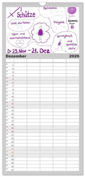 Produktbild: Familienplaner 2026 - Sternzeichen-Kalender mit 5 Spalten (Wandkalender, 21 x 45 cm) CALVENDO