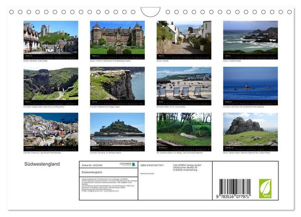 Produktbild: S&uuml;dwestengland (Wandkalender 2026 DIN A4 quer), CALVENDO Monatskalender