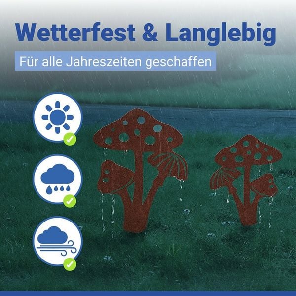 Produktbild: Gartenstecker Pilze, 2er Set, wetterbest&auml;ndig, mit Edelrost-Effekt