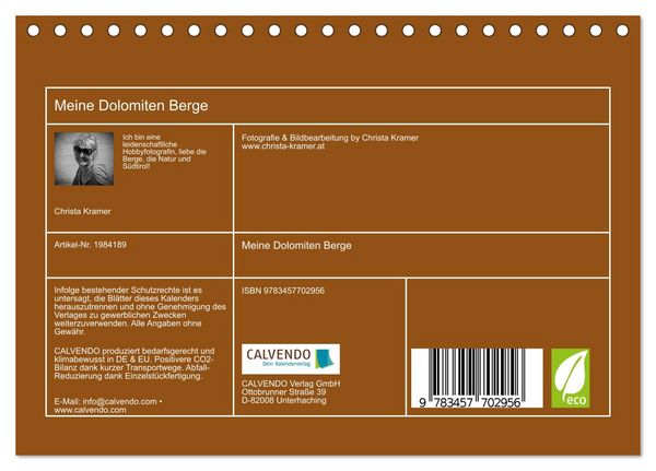 Produktbild: Meine Dolomiten Berge (Tischkalender 2026 DIN A5 quer), CALVENDO Monatskalender