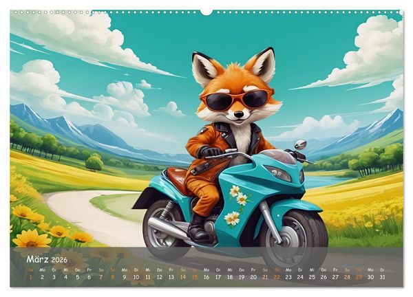 Produktbild: Tierische Motorradfahrer (Wandkalender 2026 DIN A2 quer), CALVENDO Monatskalender