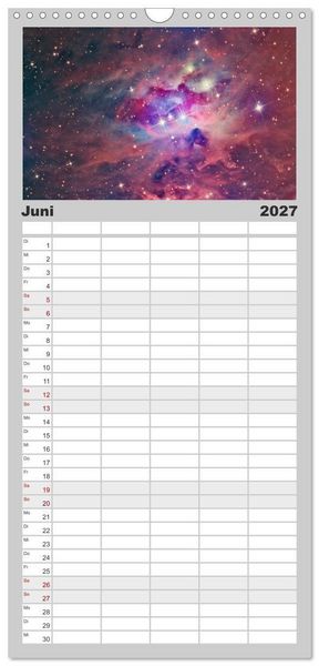 Produktbild: Familienplaner 2027 - Farbiges Weltall mit 5 Spalten (Wandkalender, 21 x 45 cm) CALVENDO