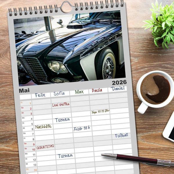 Produktbild: Familienplaner 2026 - Oldtimer: detailverliebt mit 5 Spalten (Wandkalender, 21 x 45 cm) CALVENDO
