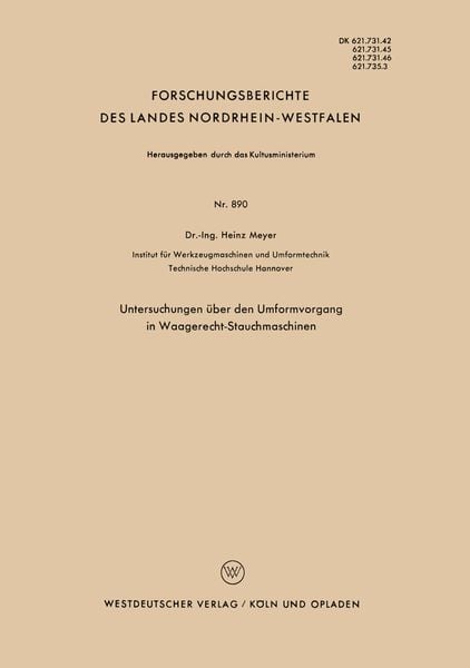 Produktbild: Untersuchungen &uuml;ber den Umformvorgang in Waagerecht-Stauchmaschinen