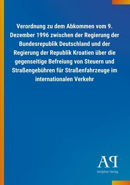 Produktbild: Verordnung zu dem Abkommen vom 9. Dezember 1996 zwischen der