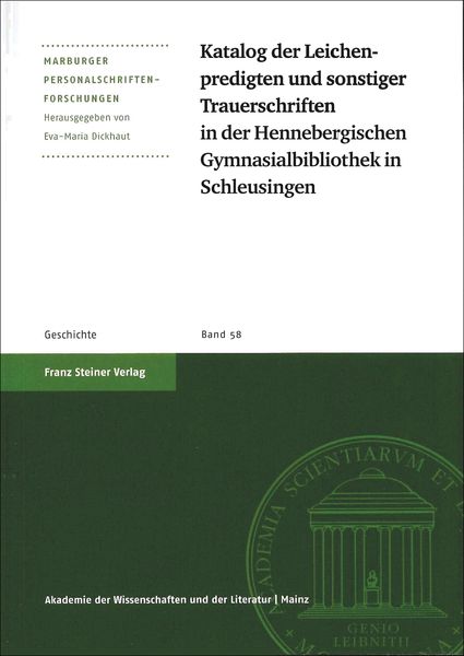 Produktbild: Katalog der Leichenpredigten und sonstiger Trauerschriften in der Hennebergischen Gymnasialbibliothek in Schleusingen
