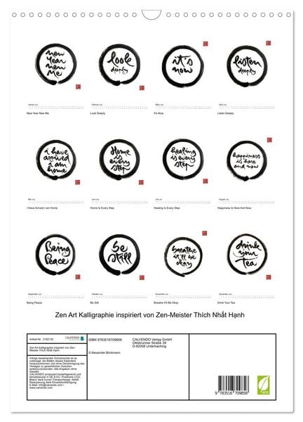 Produktbild: Zen Art Kalligraphie inspiriert von Zen-Meister Th&iacute;ch Nhất Hạnh (Wandkalender 2026 DIN A3 hoch), CALVENDO Monatskalender