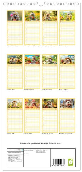 Produktbild: Familienplaner 2026 - Zauberhafte Igel-Models. Blumiger Stil in der Natur mit 5 Spalten (Wandkalender, 21 x 45 cm) CALVENDO