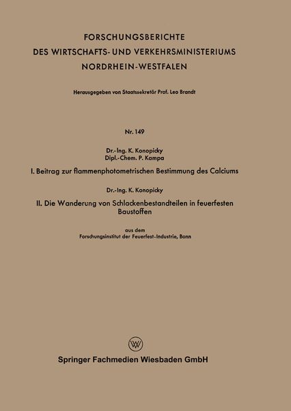 Produktbild: I. Beitrag zur flammenphotometrischen Bestimmung des Calciums. II. Die Wanderung von Schlackenbestandteilen in feuerfesten Baustoffen