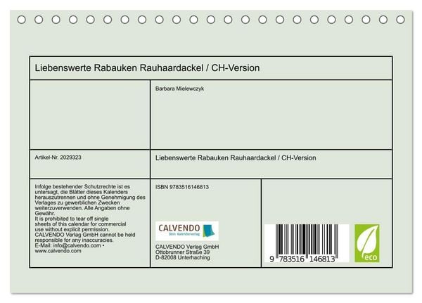 Produktbild: Liebenswerte Rabauken Rauhaardackel / CH-Version (Tischkalender 2026 DIN A5 quer), CALVENDO Monatskalender