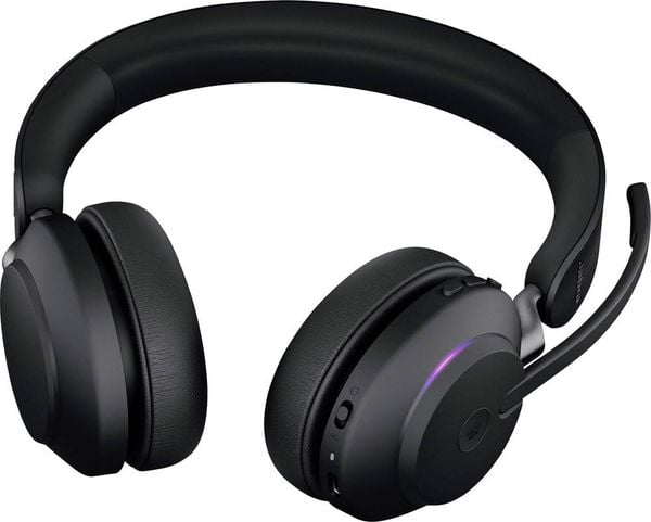 Produktbild: Jabra Evolve2 65 MS On Ear Headset Bluetooth&reg; Stereo Schwarz Lautst&auml;rkeregelung, Batterieladeanzeige, Mikrofon-Stummschaltung Telefon