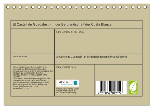Produktbild: El Castell de Guadalest - In der Berglandschaft der Costa Blanca (Tischkalender 2026 DIN A5 quer), CALVENDO Monatskalender