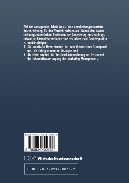 Produktbild: Entscheidungsorientierte Vertriebskostenrechnung