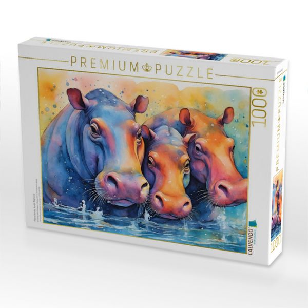 Produktbild: CALVENDO Puzzle Planschende, bunte Nilpferde | 1000 Teile Lege-Gr&ouml;&szlig;e 64x48cm Foto-Puzzle f&uuml;r gl&uuml;ckliche Stunden