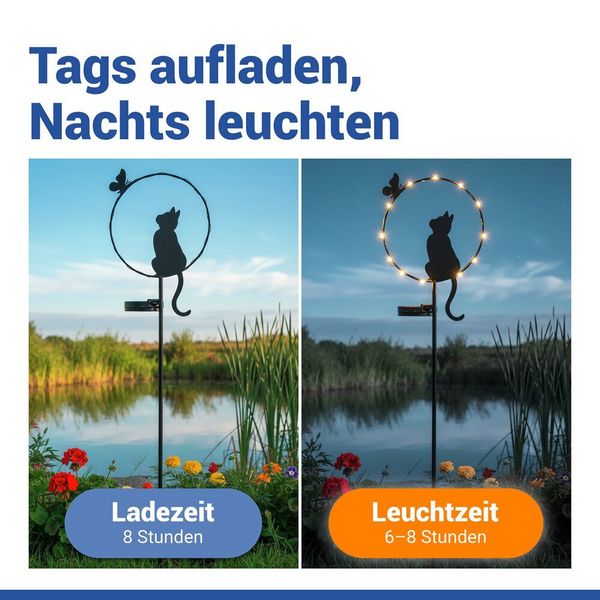 Produktbild: LED Gartenstecker Katze Solar, solarbetriebene Gartenbeleuchtung