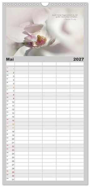 Produktbild: Familienplaner 2027 - Mit guten Gedanken durch das Jahr mit 5 Spalten (Wandkalender, 21 x 45 cm) CALVENDO