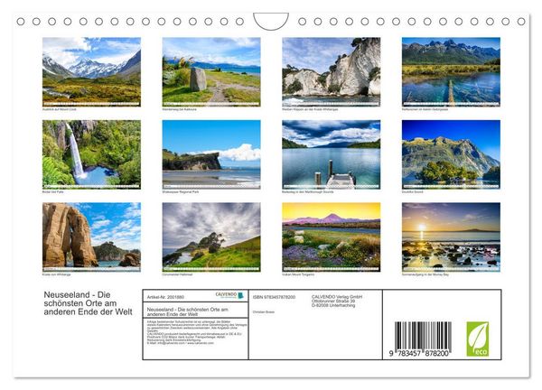 Produktbild: Neuseeland - Die sch&ouml;nsten Orte am anderen Ende der Welt (Wandkalender 2026 DIN A4 quer), CALVENDO Monatskalender