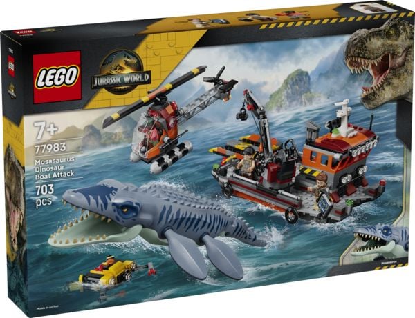 LEGO Jurassic World 77983 Mosasaurier-Angriff auf das Boot, Bauspielzeug für Kinder ab 7 Jahren