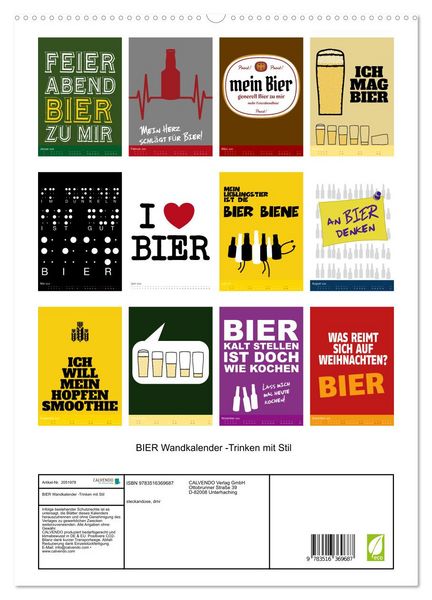 Produktbild: BIER Wandkalender -Trinken mit Stil (hochwertiger Premium Wandkalender 2026 DIN A2 hoch), Kunstdruck in Hochglanz