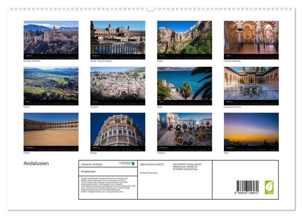 Produktbild: Andalusien (hochwertiger Premium Wandkalender 2026 DIN A2 quer), Kunstdruck in Hochglanz