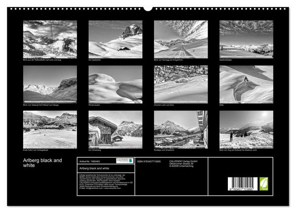 Produktbild: Arlberg black and white (hochwertiger Premium Wandkalender 2026 DIN A2 quer), Kunstdruck in Hochglanz