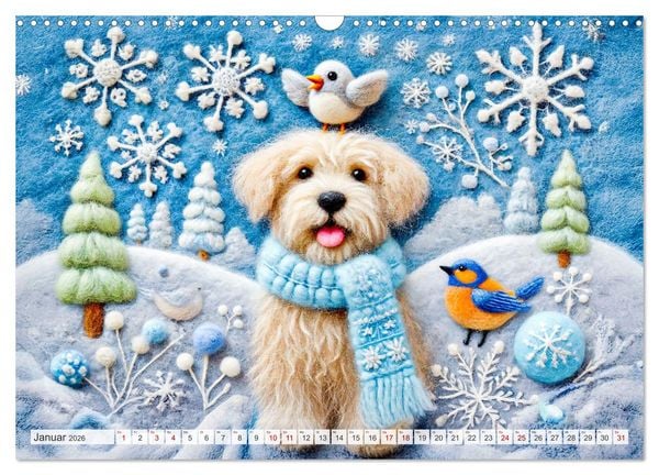 Produktbild: Niedliche Filzhunde - Liebevolle Ideen aus Filz und Wolle (Wandkalender 2026 DIN A3 quer), CALVENDO Monatskalender