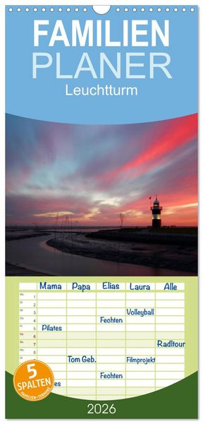 Familienplaner 2026 - Leuchtturm 'Kleiner Preuße' mit 5 Spalten (Wandkalender, 21 x 45 cm) CALVENDO