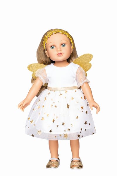 Produktbild: Puppen-Kleid Schutzengel mit Sternen-Haarband, Gr. 35-45 cm