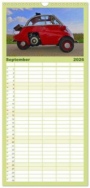 Produktbild: Familienplaner 2026 - BMW Isetta - Die Knutschkugel mit 5 Spalten (Wandkalender, 21 x 45 cm) CALVENDO