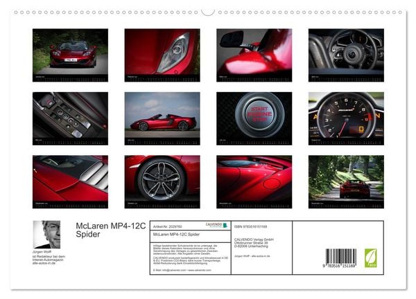 Produktbild: McLaren MP4-12C Spider (hochwertiger Premium Wandkalender 2026 DIN A2 quer), Kunstdruck in Hochglanz