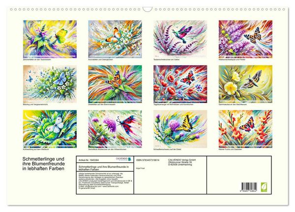 Produktbild: Schmetterlinge und ihre Blumenfreunde in lebhaften Farben (Wandkalender 2026 DIN A2 quer), CALVENDO Monatskalender