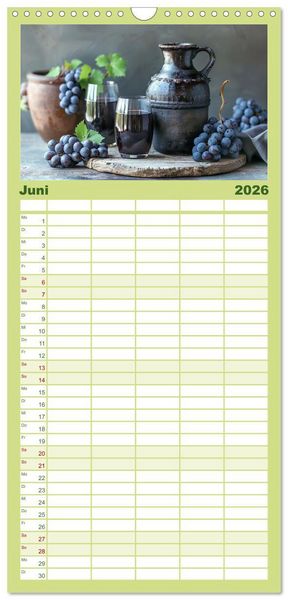 Produktbild: Familienplaner 2026 - Wein begeistert mit 5 Spalten (Wandkalender, 21 x 45 cm) CALVENDO