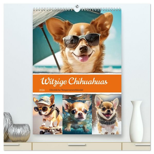 Produktbild: Witzige Chihuahuas. Gl&uuml;ckliche Temperamentb&uuml;ndel (hochwertiger Premium Wandkalender 2026 DIN A2 hoch), Kunstdruck in Hochglanz