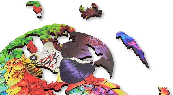 Produktbild: Aniwood J2314M - Animal Wood Puzzle, Blackbox Parrot M, Papagei, Holz-Puzzle, 121 Teile