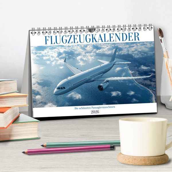 Produktbild: Flugzeugkalender - Die sch&ouml;nsten Passagiermaschinen (Tischkalender 2026 DIN A5 quer), CALVENDO Monatskalender