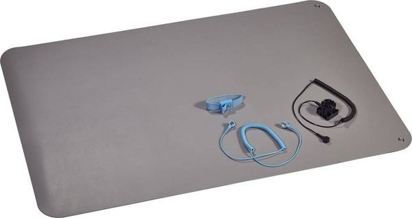 Wolfgang Warmbier 1402.663.C.Y ESD-Tischmatten-Set Platin-Grau (L x B) 900mm x 610mm inkl. Erdungskabel, inkl. Erdungsstecker