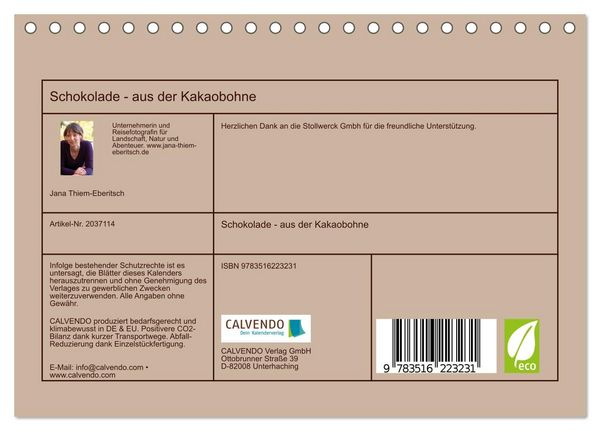 Produktbild: Schokolade - aus der Kakaobohne (Tischkalender 2026 DIN A5 quer), CALVENDO Monatskalender