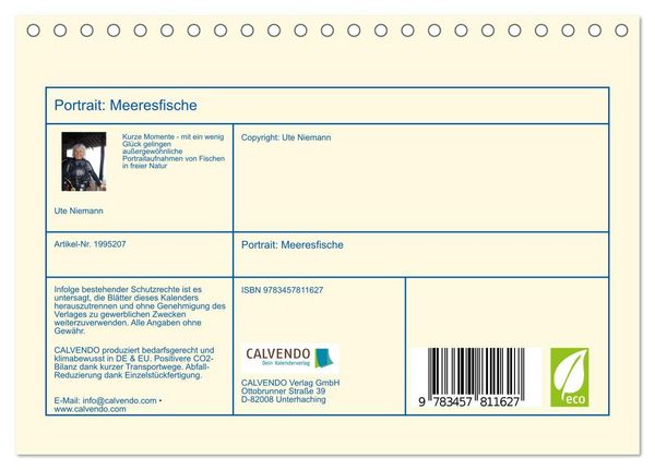 Produktbild: Portrait: Meeresfische (Tischkalender 2026 DIN A5 quer), CALVENDO Monatskalender