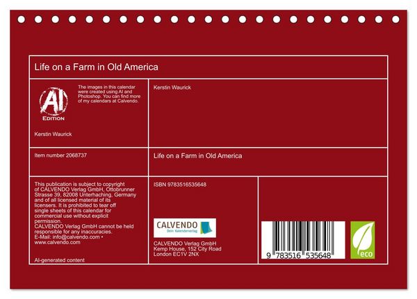 Produktbild: Life on a Farm in Old America (Desk Calendar 2026 DIN A5 landscape), CALVENDO 12 Month DeskCalendar