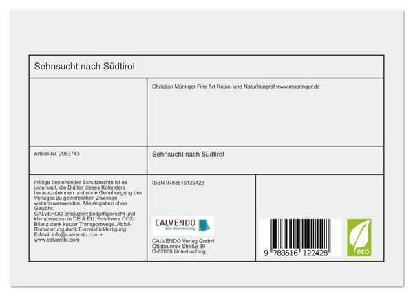 Produktbild: Sehnsucht nach S&uuml;dtirol (Tischkalender 2026 DIN A5 quer), CALVENDO Monatskalender