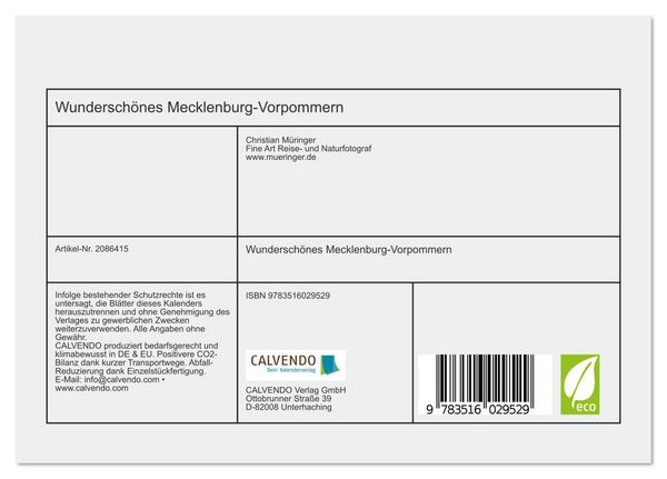 Produktbild: Wundersch&ouml;nes Mecklenburg-Vorpommern (Tischkalender 2026 DIN A5 quer), CALVENDO Monatskalender