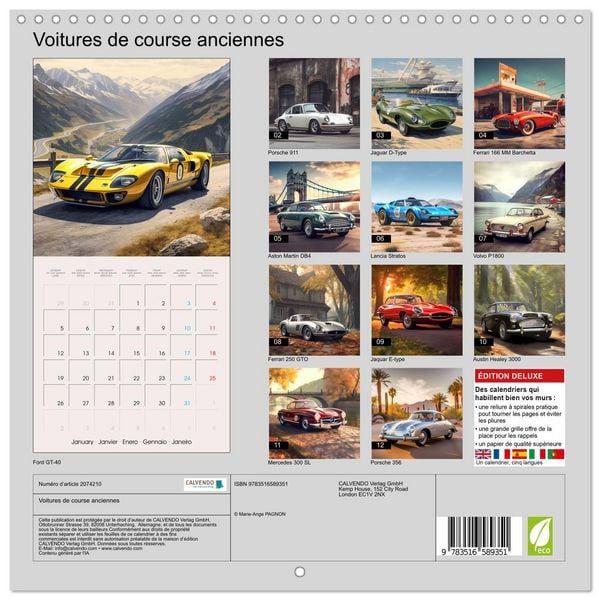 Produktbild: Voitures de course anciennes (Calendrier mural carr&eacute; 2026 30x30 cm) Calendrier double avec une page pour vos prises de notes